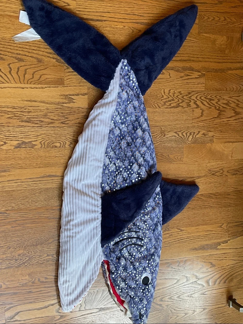 Tommy Bahama Navy Blue Plush Shark Footie with Red Lining